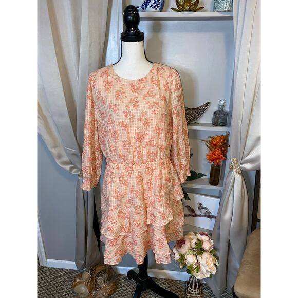 NWT $90 LOFT size Large Peach Pink Floral Liner Slip Elastic Wrist Waist Dress - Picture 1 of 12